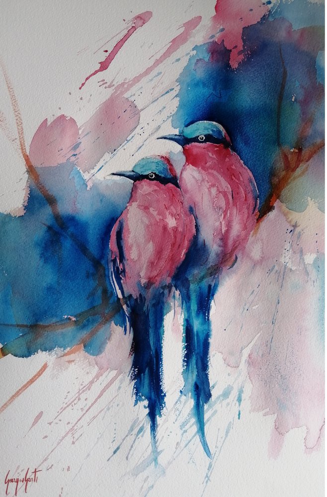 Oiseaux roses et bleus éclatants - Giorgio Gosti