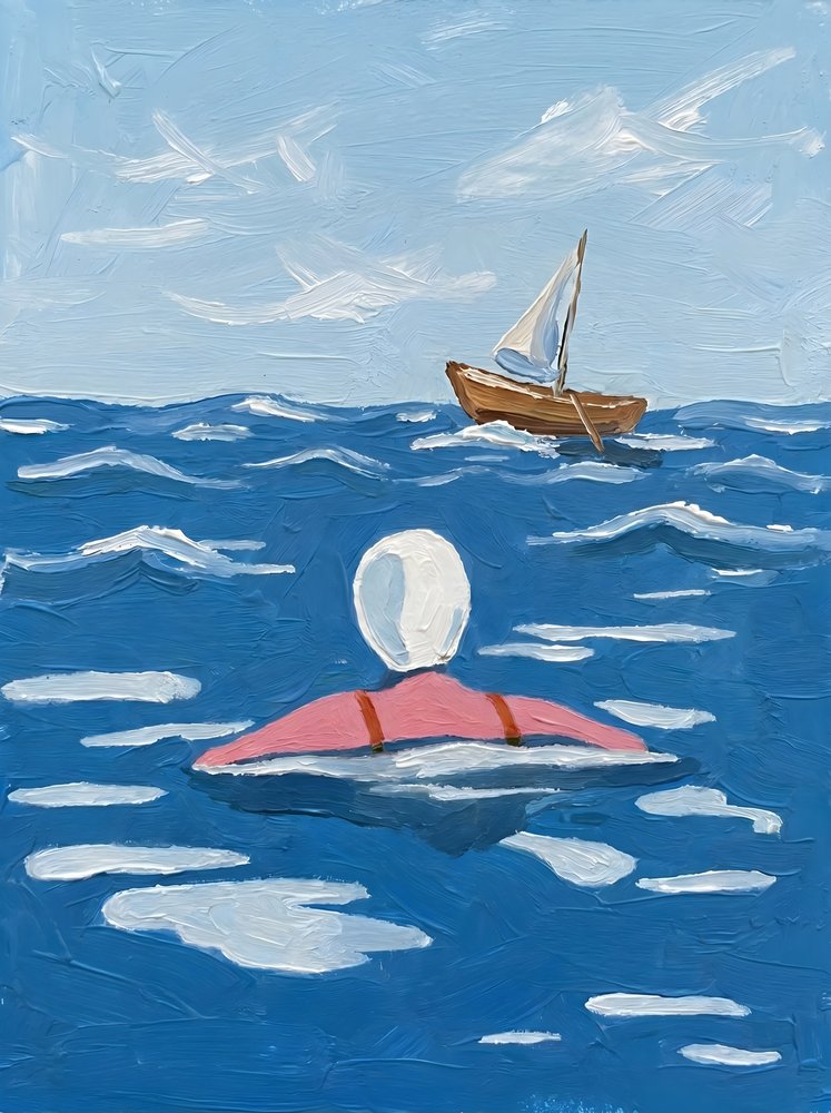 Un nageur et un bateau au loin - HUGO