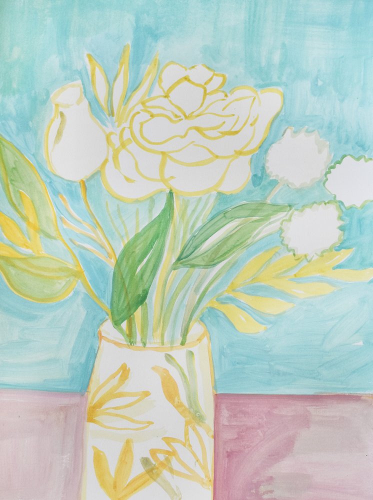Vase à motifs floraux jaune pâle - Iria Fernandez