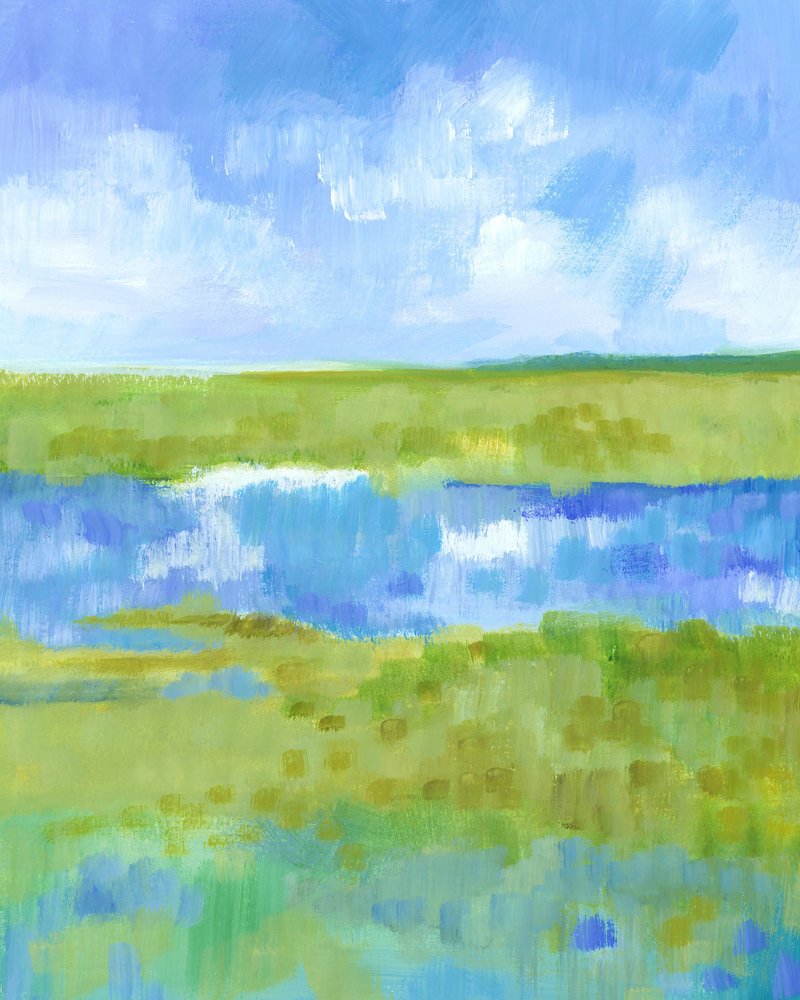 Paysage abstrait vert-bleu - Isabelle Brent