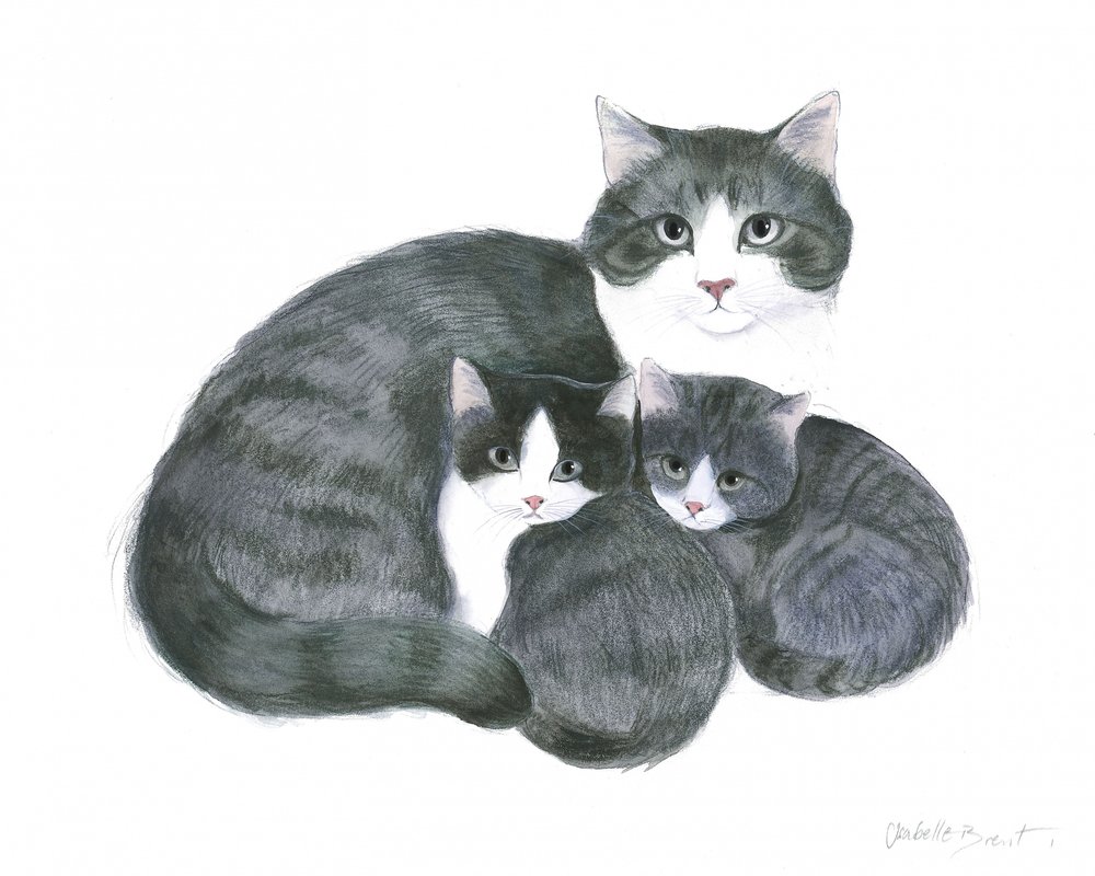 Chatte et deux chatons - Isabelle Brent