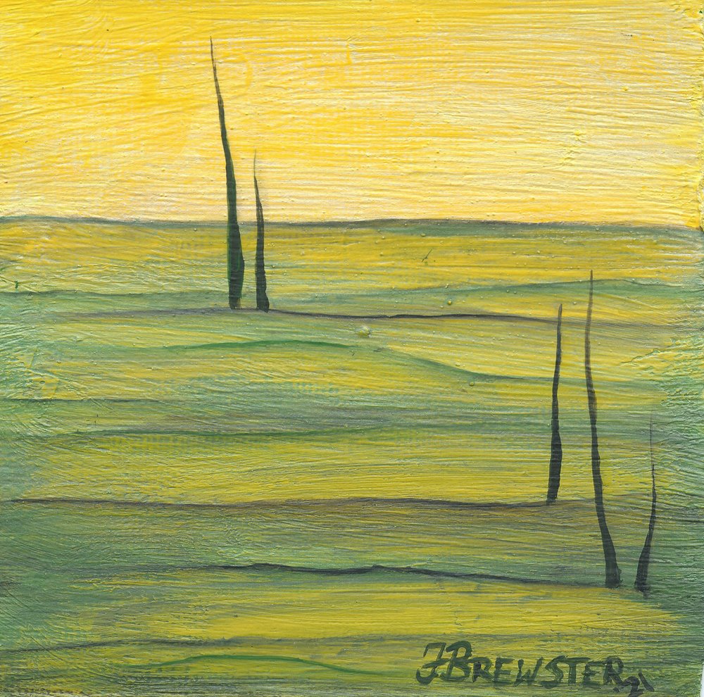 Paysage vert sous un ciel doré - Janine Brewster