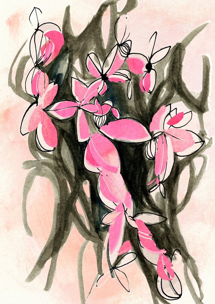 Fleurs abstraites roses - Jenja Braun