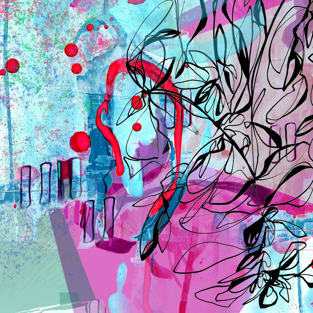Abstrait rose vif et bleu - Jenja Braun