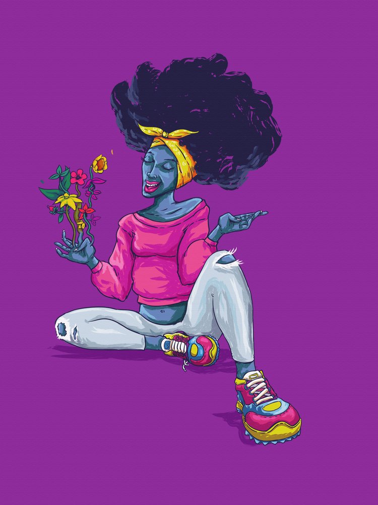 Fleurs : une femme afro-américaine rayonnante de joie - Joshua msonthe