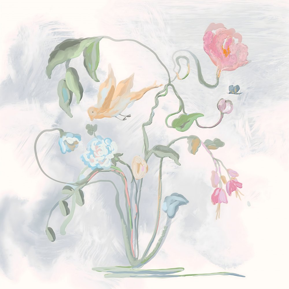 Fleurs et oiseaux aux couleurs pastel - Josie George