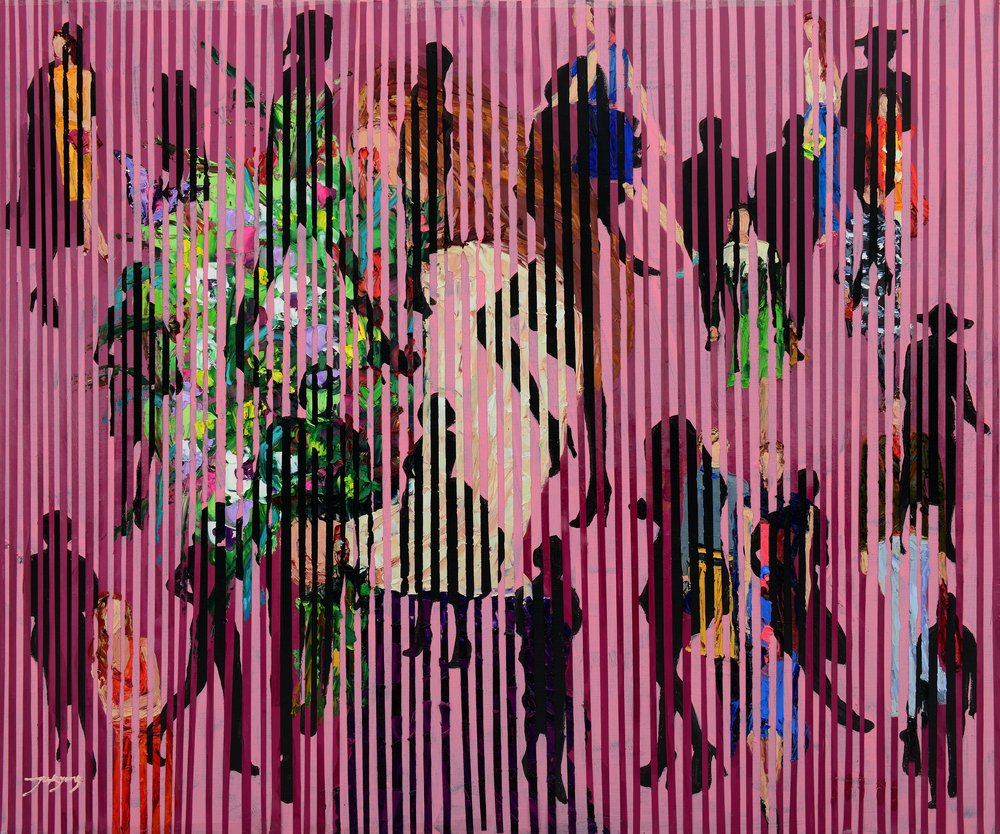 Une foule rose et dynamique - Jukyong Park