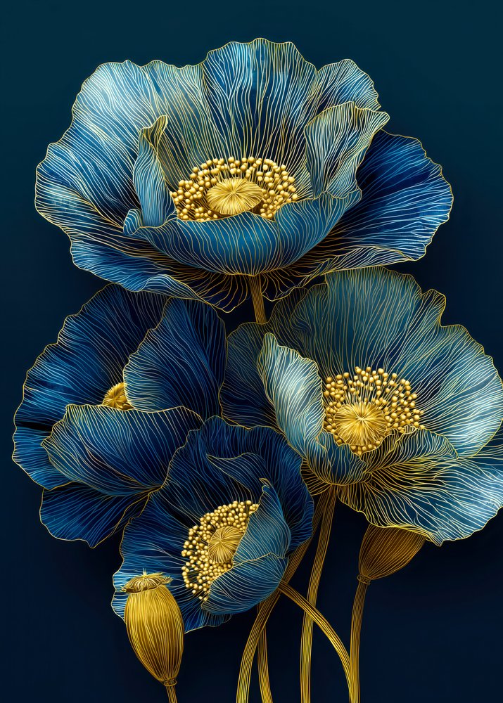 Coquelicots bleus dorés - Justyna Jaszke