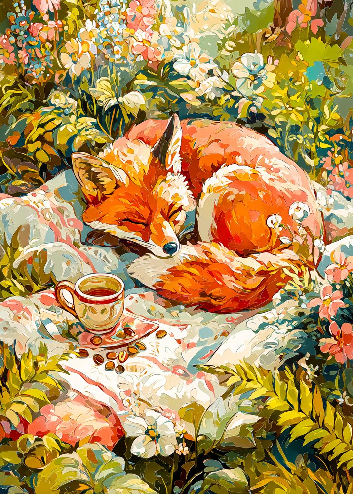 Renard endormi avec du thé - Justyna Jaszke