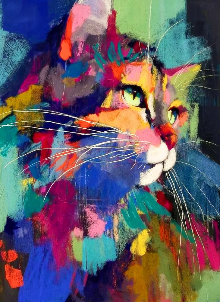Chat abstrait aux couleurs vives - Justyna Jaszke