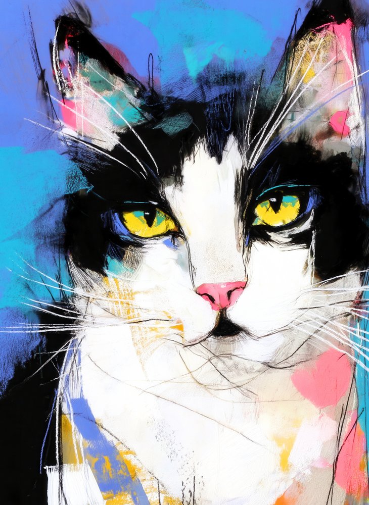 Chat « Tuxedo » aux couleurs vives - Justyna Jaszke