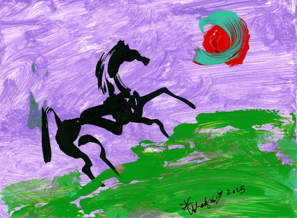 Résumé : Cheval et ciel violet - Kanat Ibragimov