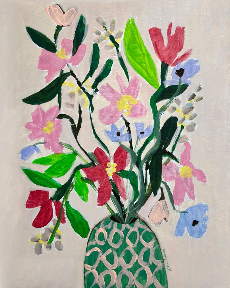 Fleurs dans un vase coloré - Karin Lauria