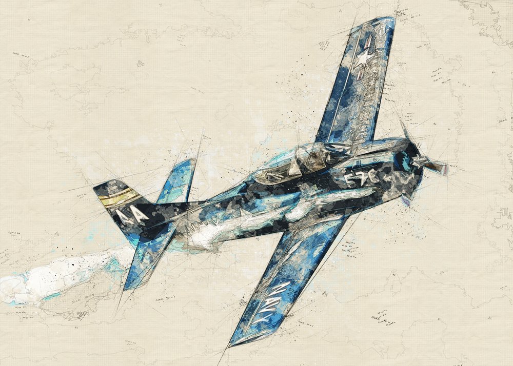 Vol des avions de combat bleus - Lembayung senja studio [Vintage Poster]