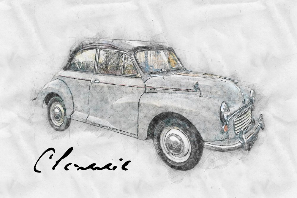 Dessin de voiture ancienne - Lembayung senja studio [Vintage Poster]
