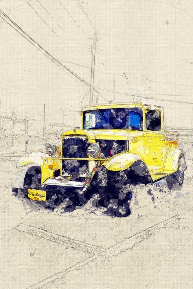 Pick-up jaune classique - Lembayung senja studio [Vintage Poster]