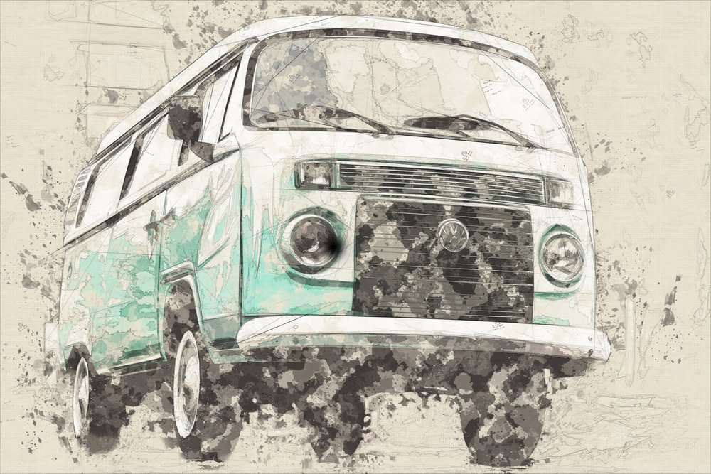 Une camionnette rétro emblématique de couleur bleu sarcelle - Lembayung senja studio [Vintage Poster]