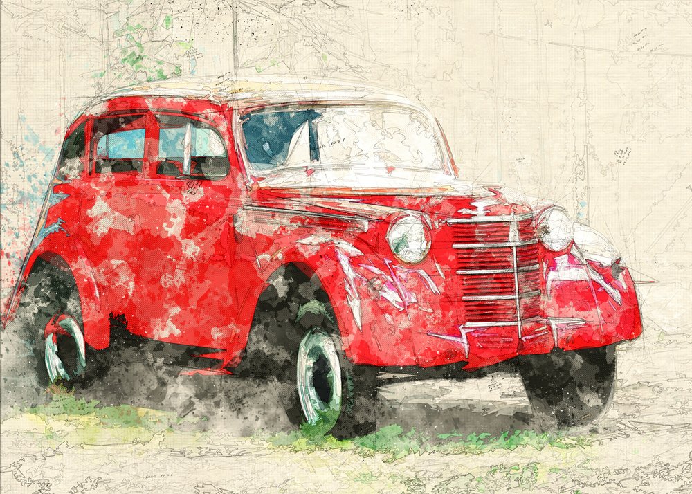 Vieille voiture rouge - Lembayung senja studio [Vintage Poster]