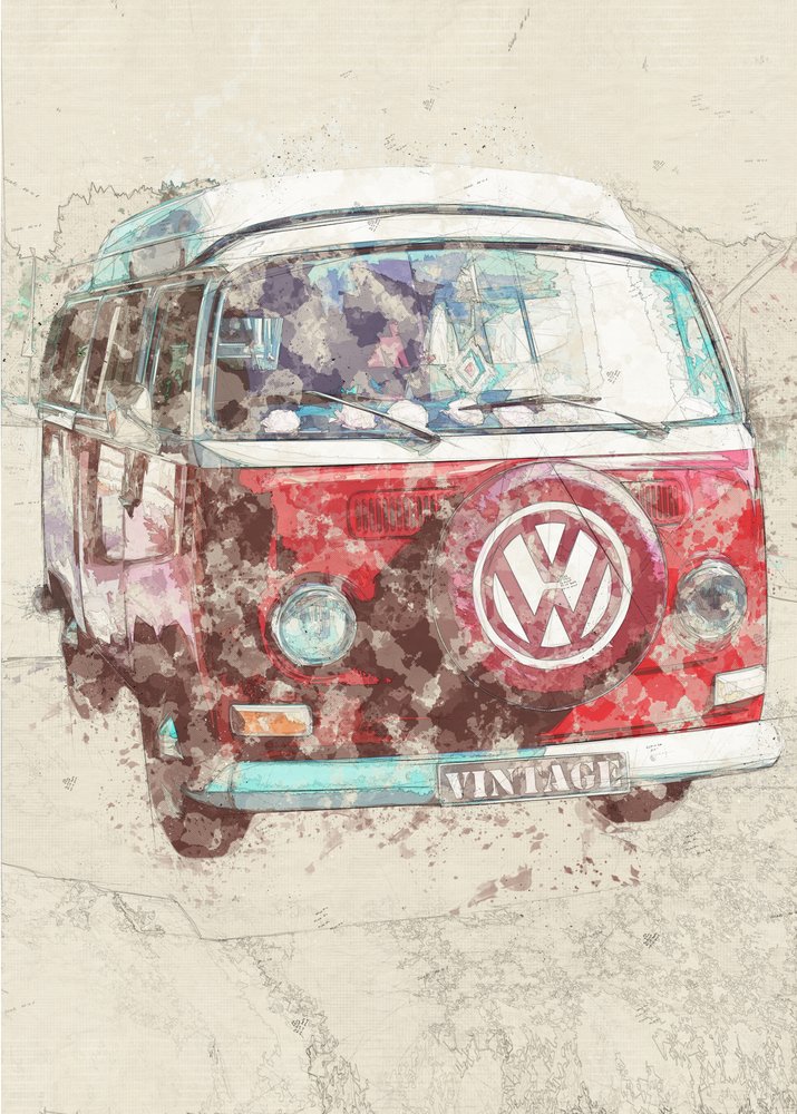 Camionnette vintage rouge - Lembayung senja studio [Vintage Poster]