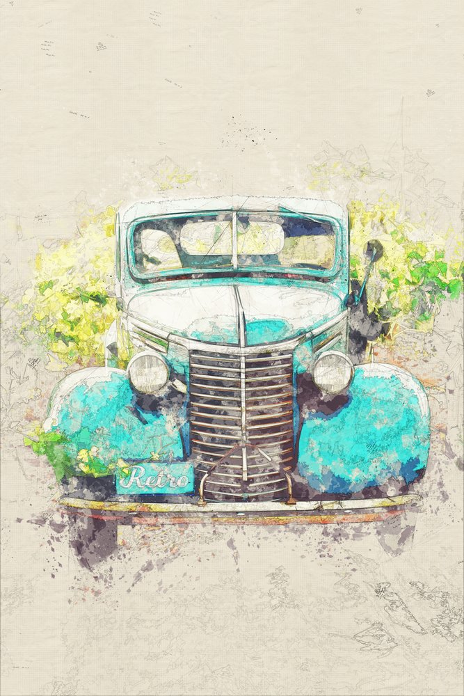 Camion rétro bleu sarcelle - Lembayung senja studio [Vintage Poster]