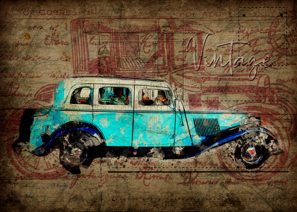 Voiture vintage au charme rustique - Lembayung senja studio [Vintage Poster]