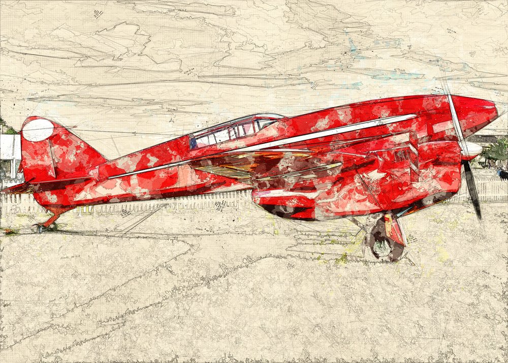 Avion à hélice rouge vintage - Lembayung senja studio [Vintage Poster]
