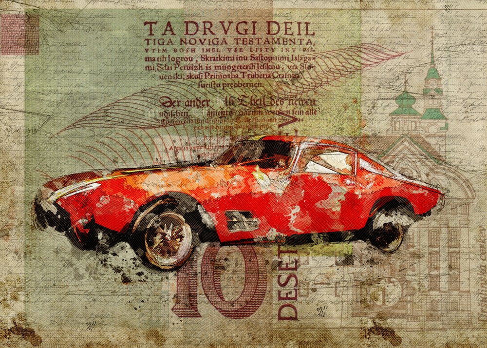 Voiture de sport rouge vintage - Lembayung senja studio [Vintage Poster]