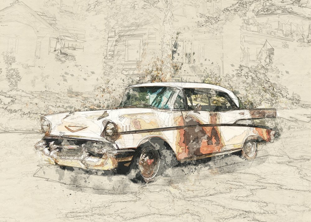 Voiture de collection patinée - Lembayung senja studio [Vintage Poster]
