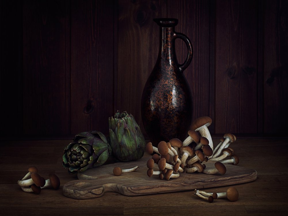Nature morte aux artichauts et aux champignons - Lenka