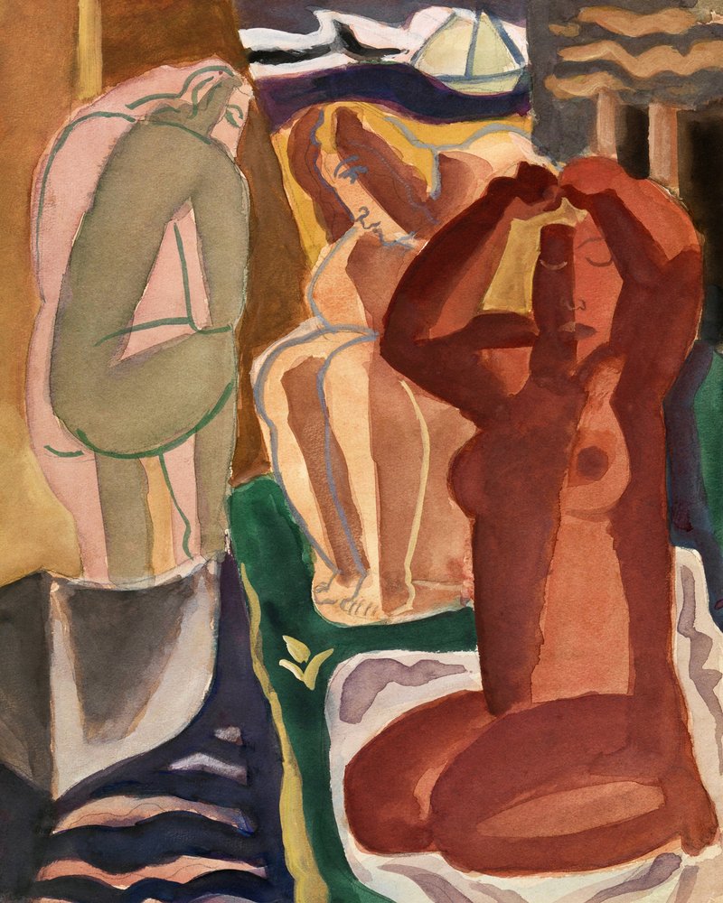 Deux baigneuses et un pont – Format 4x5 – État impeccable - Leo Gestel