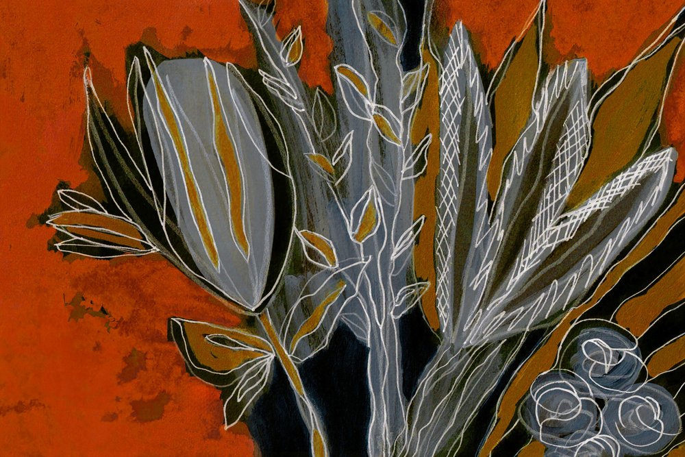 Éléments botaniques gris et orange - Lori Ann Folz