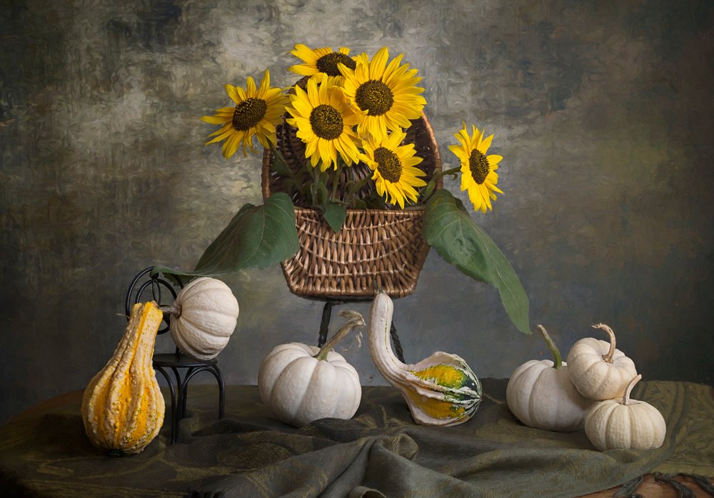 Tournesols et courges d