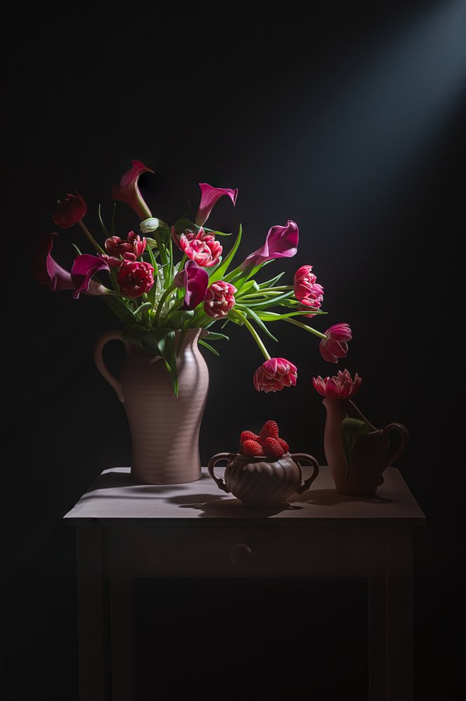 Nature morte spectaculaire aux fleurs roses - Lydia Jacobs