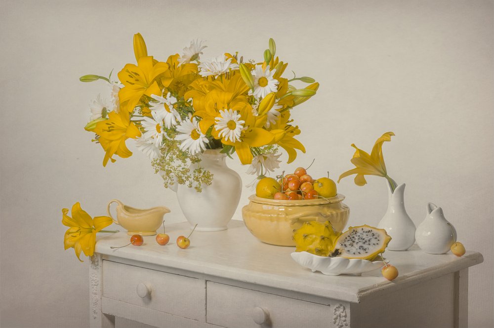 Nature morte aux fruits jaunes frais - Lydia Jacobs