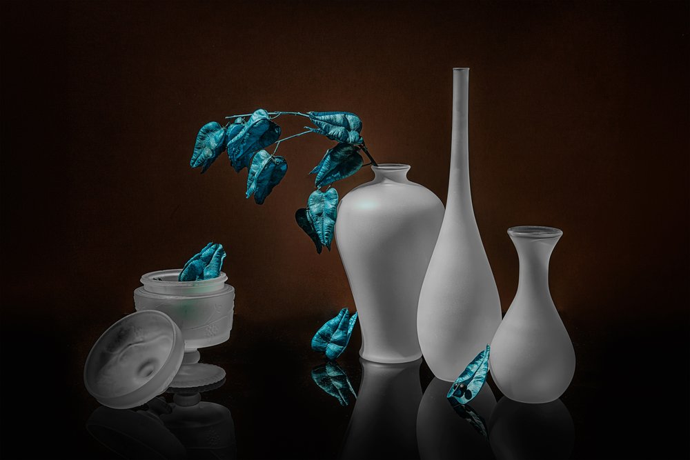 Vases givrés « Feuilles bleues » - Lydia Jacobs