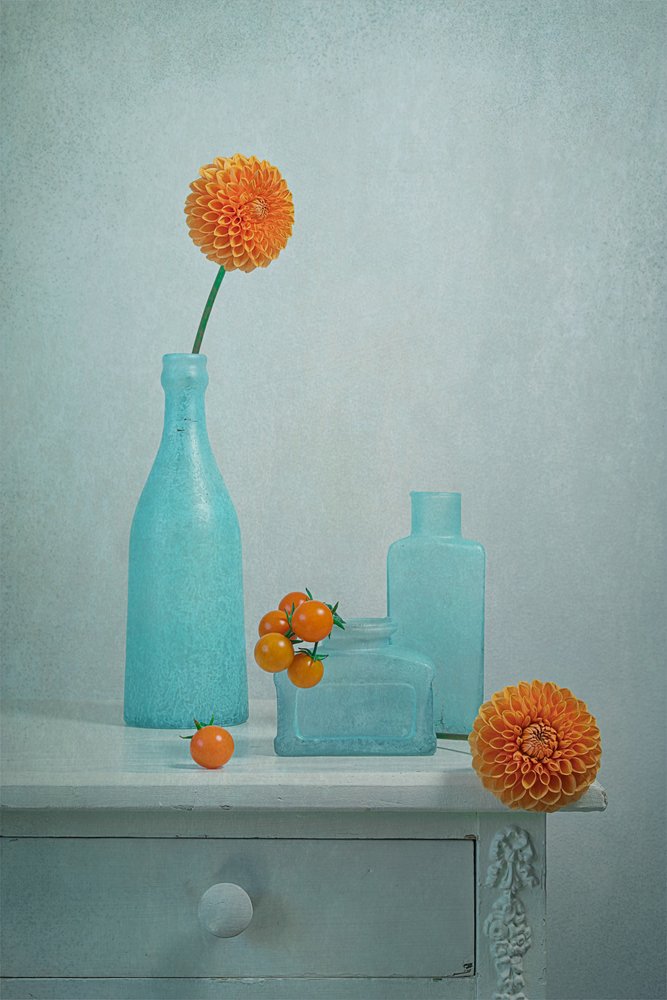 Vases bleus « Orange Dahlia » - Lydia Jacobs