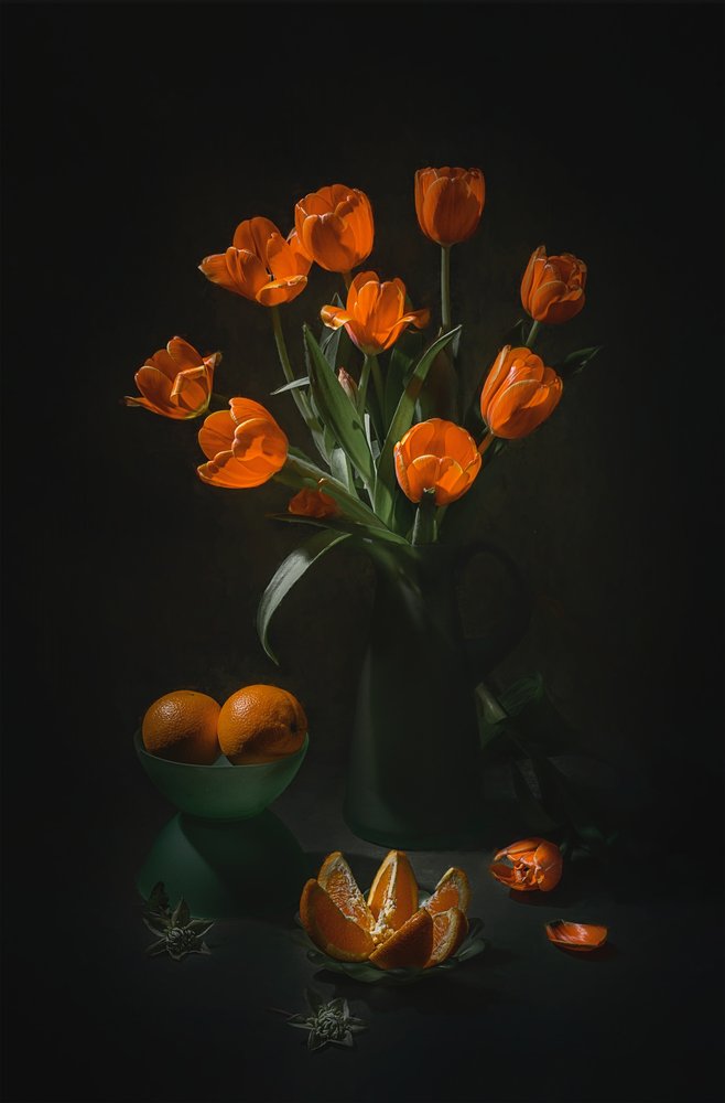 Nature morte aux tulipes orange - Lydia Jacobs