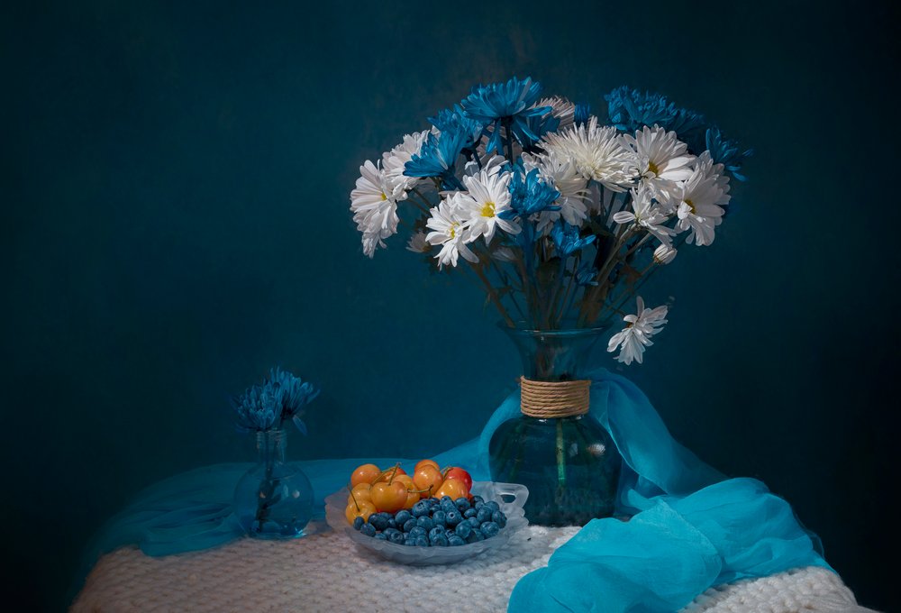 Saladier à fleurs bleu sarcelle - Lydia Jacobs