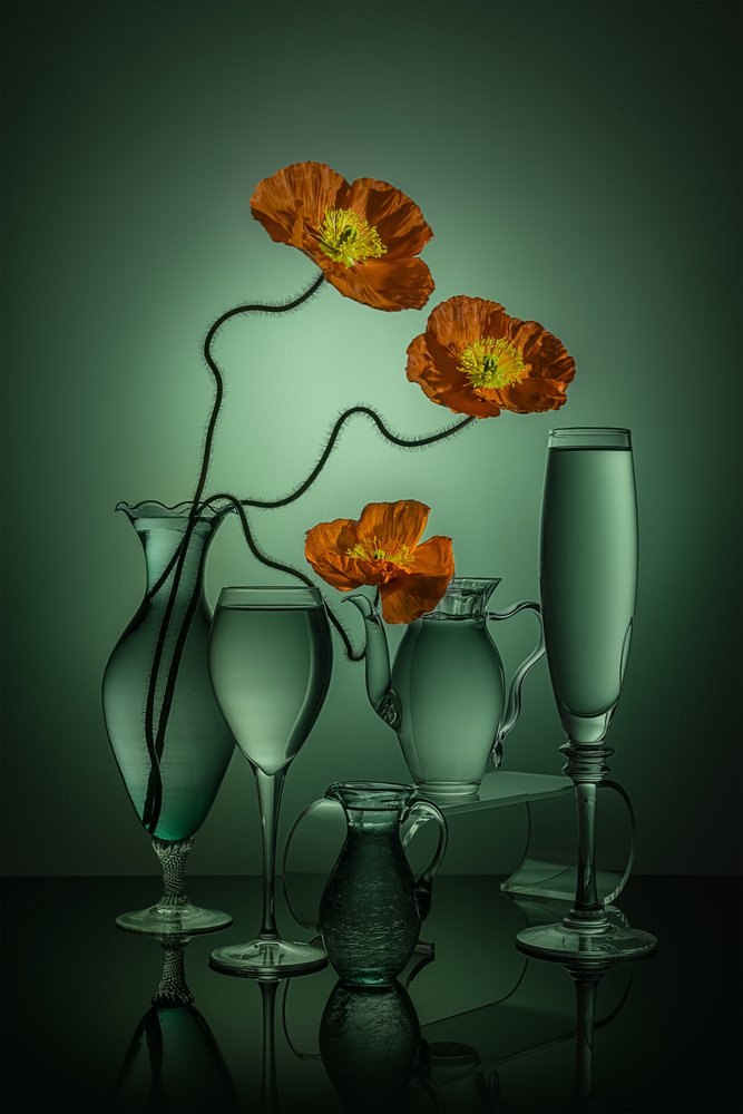 Coquelicots éclatants – Verre vert - Lydia Jacobs