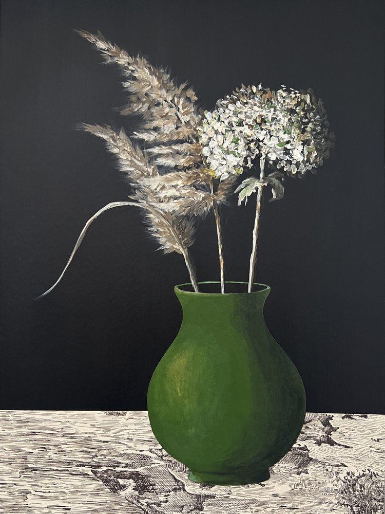 Vase vert avec hortensia de la pampa - Marina Kozyr