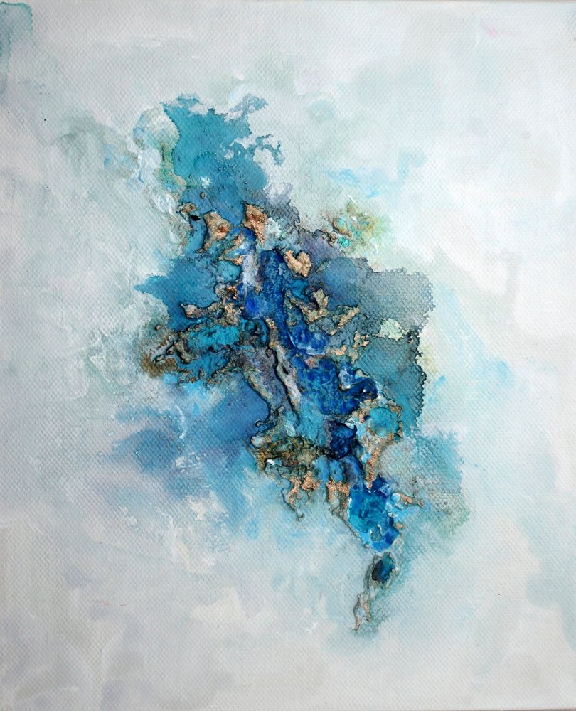 Abstrait bleu foncé et or - Marina Nelson