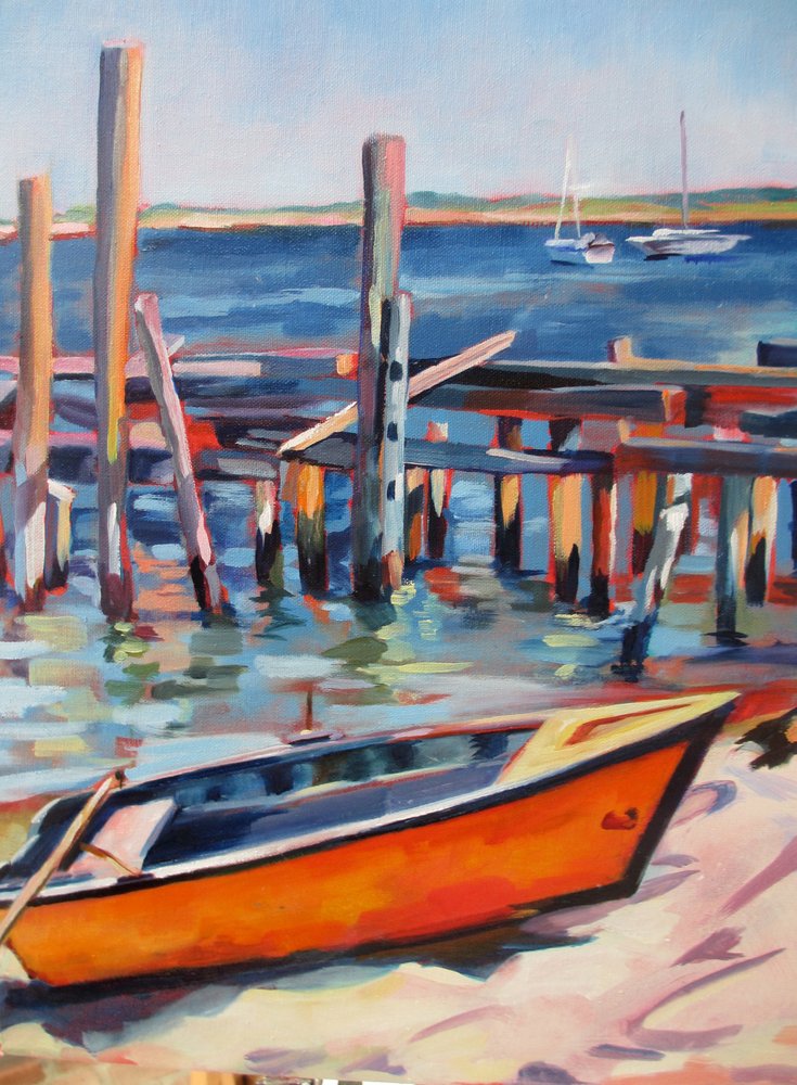 Le bateau orange à quai - Maxine Shore