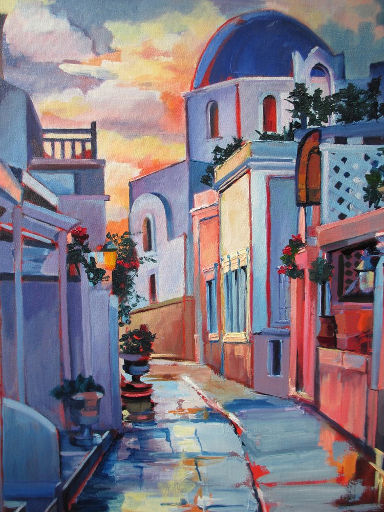 Rue du Coucher de soleil à Santorin - Maxine Shore
