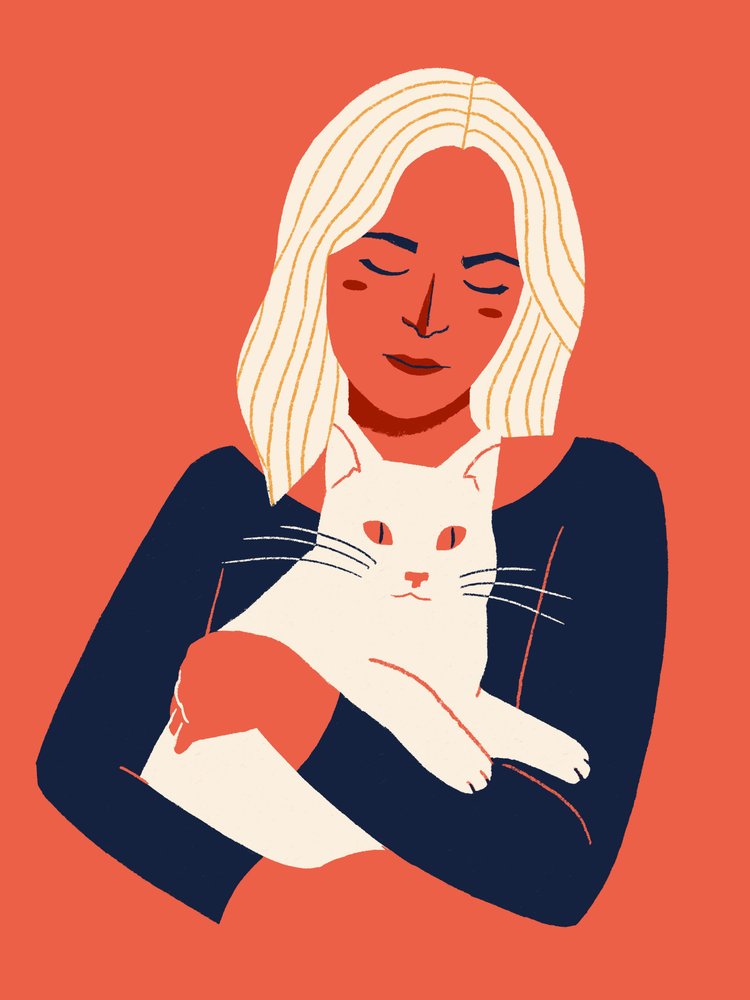 Une femme et son chat, un moment de tendresse - Monika Gregulska
