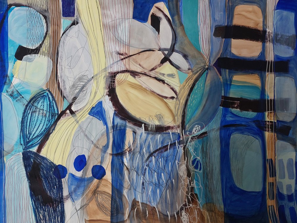 Flux abstrait bleu-jaune - Monika Riethmueller