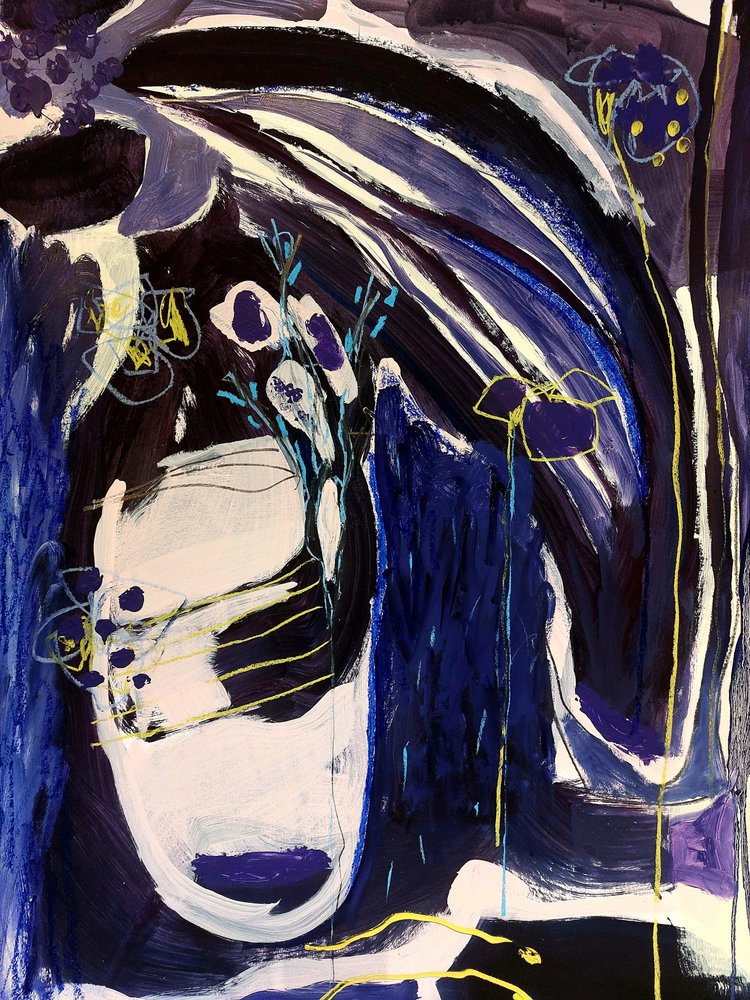 Abstraction florale indigo - Monika Riethmueller