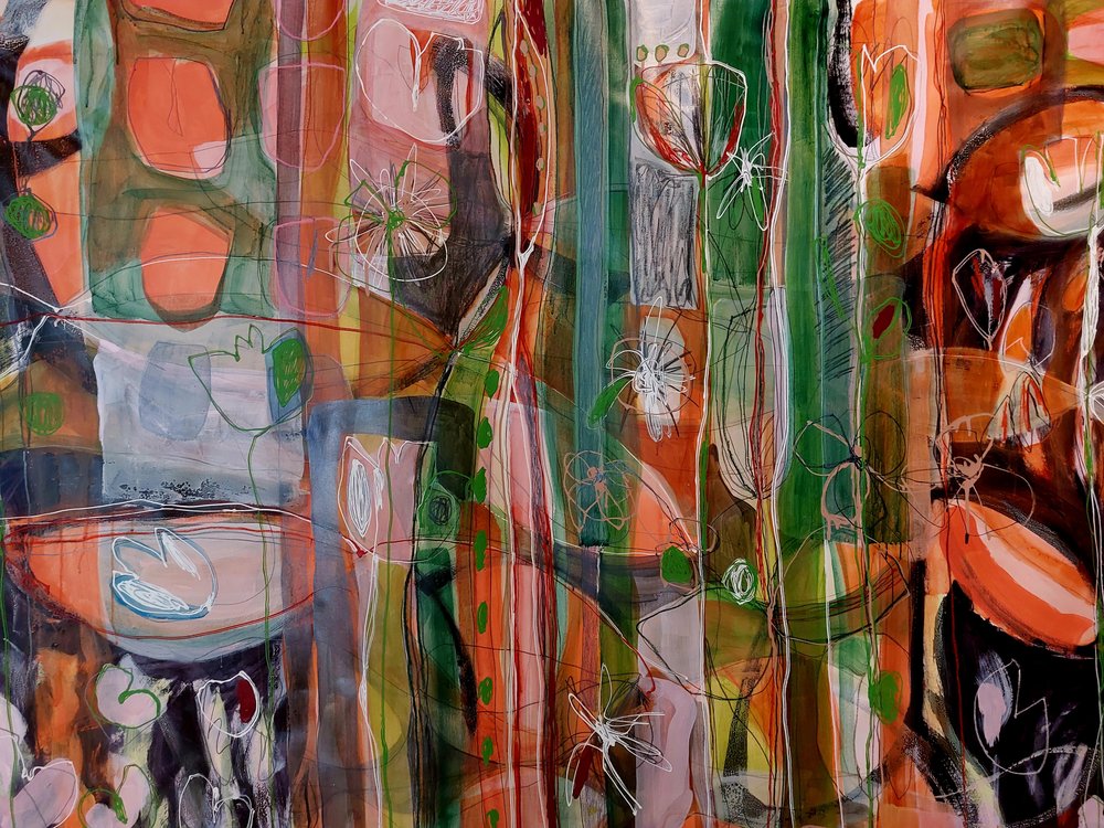 Jardin abstrait aux couleurs vives - Monika Riethmueller
