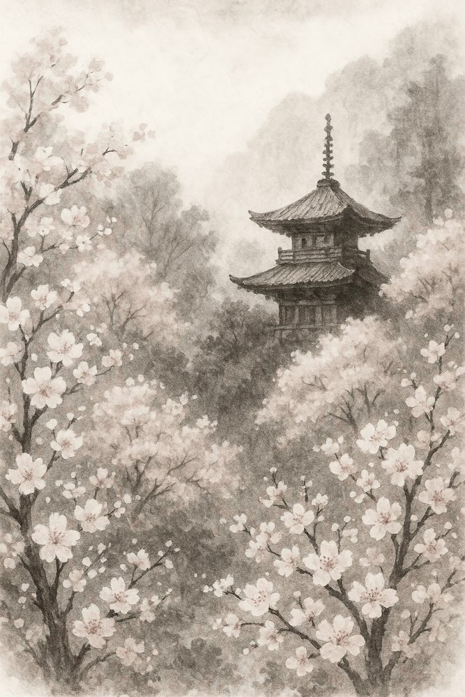 Fleurs de cerisier pagode japonais - Natalie Bruns