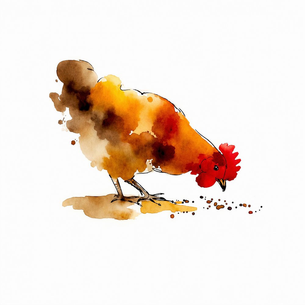 Aquarelle représentant une poule picorant - Natalie Bruns