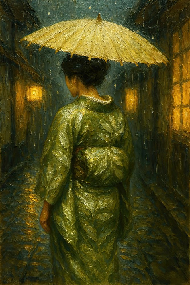 Promenade en kimono par une nuit pluvieuse - Natalie Bruns